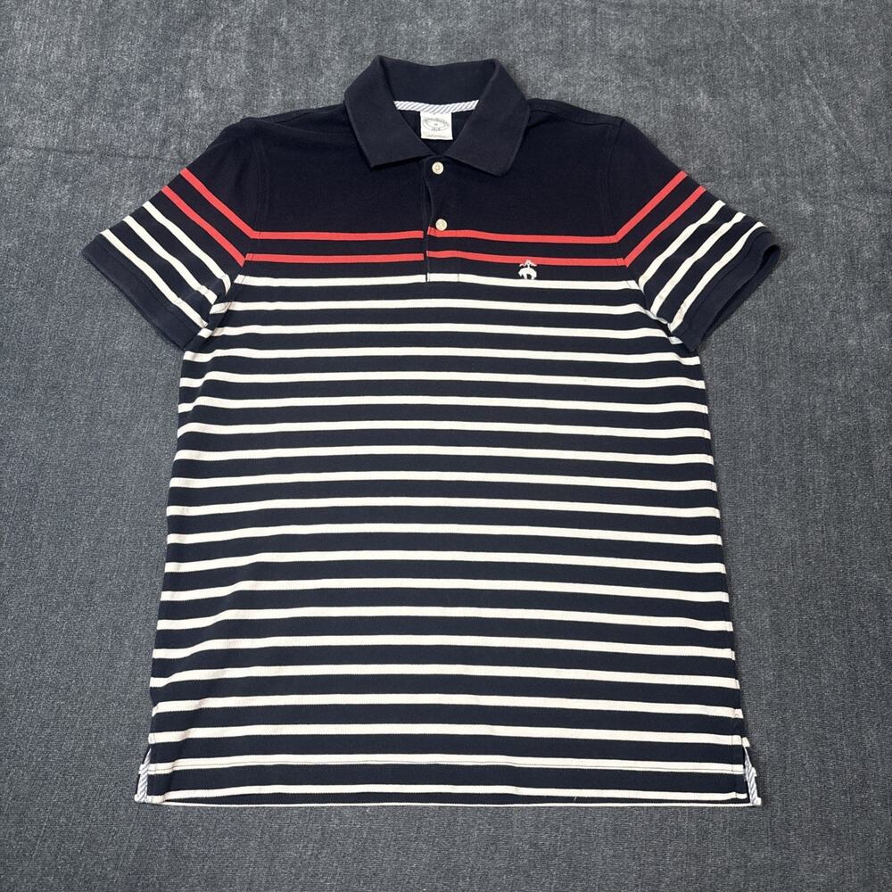 Brooks Brothers 1818 Polo Shirt Size Medium Slim Fit Striped Navy Blue
